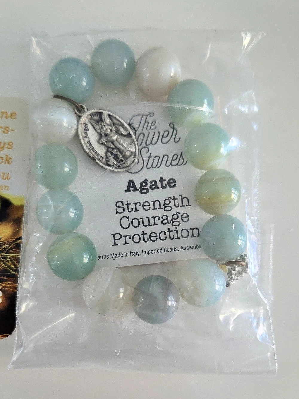 The Power Stones Agate Strength Courage Protection Beaded Bracelet in Blue &